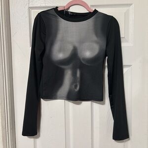 Fashion Nova Black and Gray Illusion Long Sleeve Top